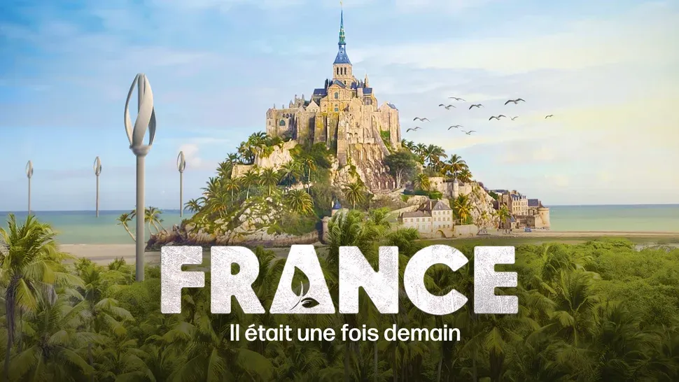 Image clé du docu France il était une fois demain avec le mont saint michel entouré de palmiers