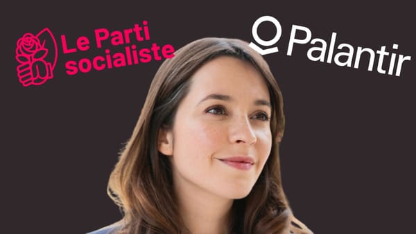 Image de Julie Martinez, avec les logos du PS et de Palantir